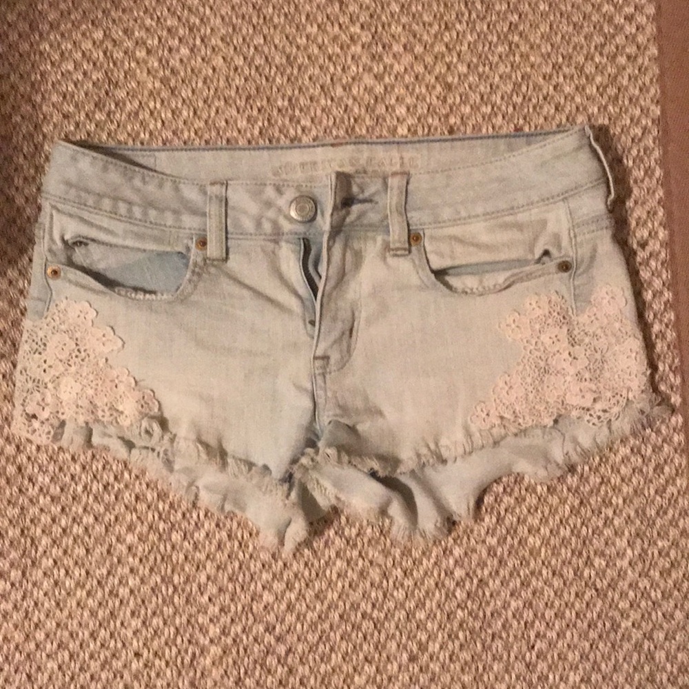 American Eagle jean short shorts with lace detail
